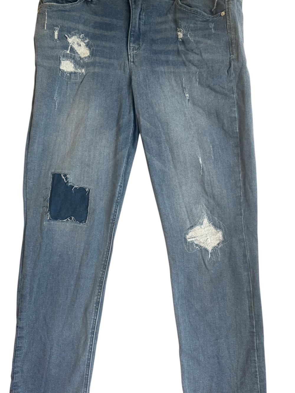 Women's Distressed Cropped Jeans with Patch - Blue Size 12